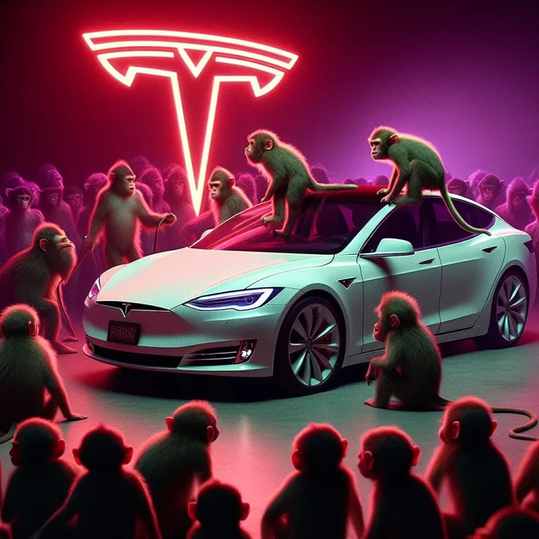 Affen am Steuer eines Tesla